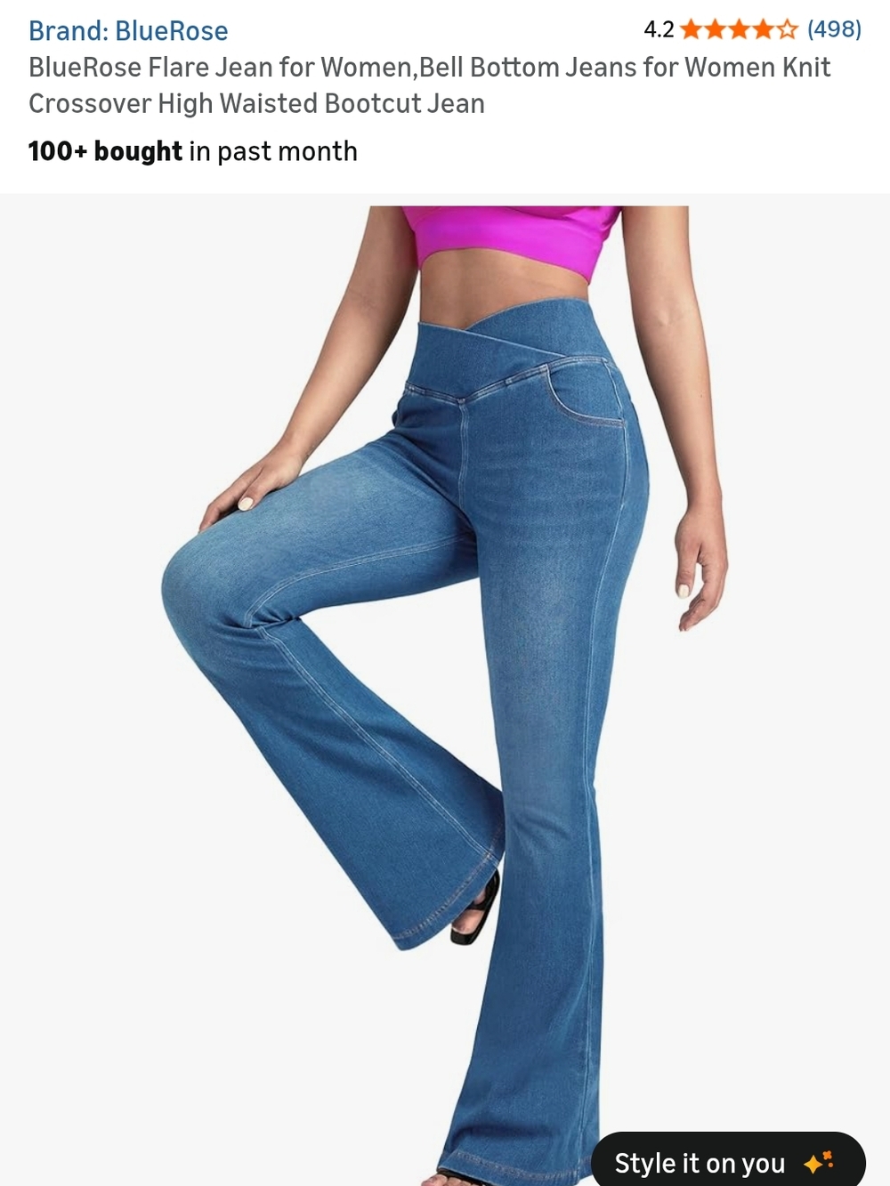 High-Waist Crossover Flare Jeans - Medium Blue